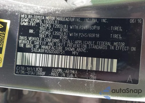 2016 Toyota Highlander Xle V6 z USA, uszkodzony, nr VIN 5TDJKRFH2GS500751